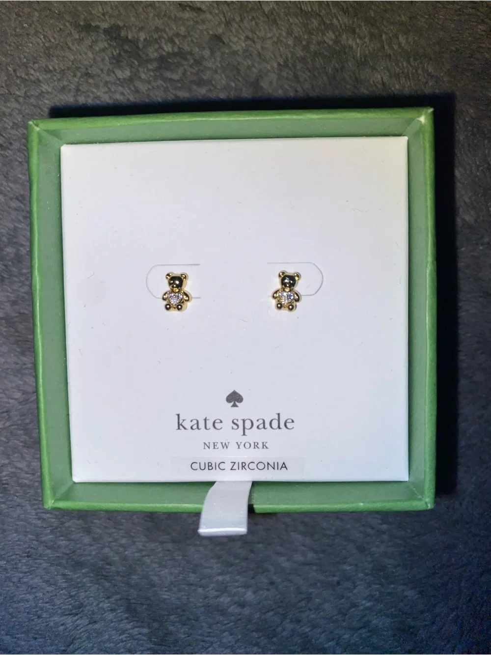 BNIB Kate Spade NY Mini Teddy Bear Gold Cubic Zirconia Stud Earrings $49
